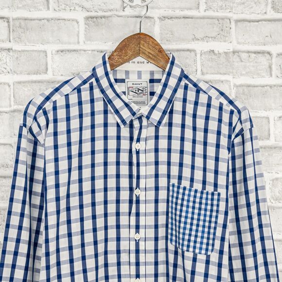 GANT Rugger Men's Button up shirt in White Blue Check Size XL - Picture 4 of 5